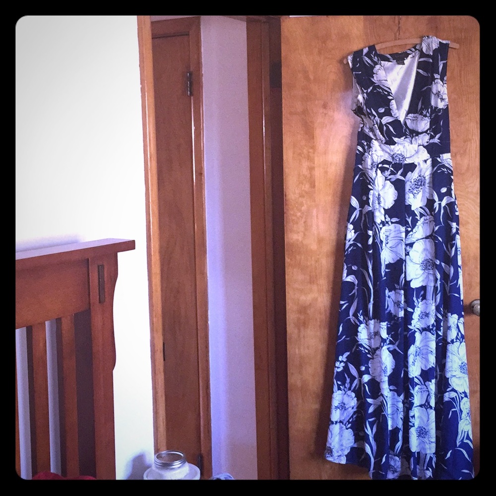 Navy and white floral dress